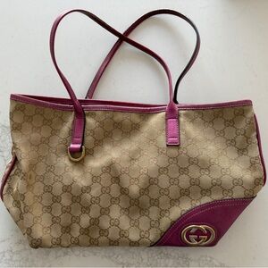 Gucci GG New Britt Tote Bag with Pink Leather Trim